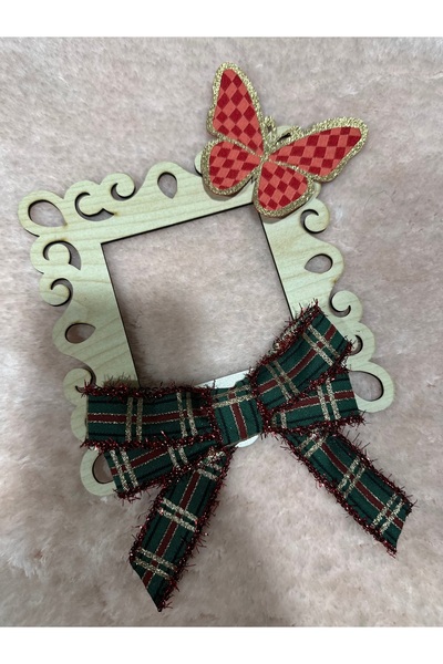 Marrone Checkered Fringed Ribbon Socket Frame Bell Ornament
