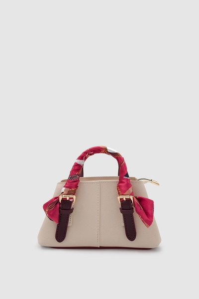 Wuclo Coris Fularlı Saplı Mini Boy Çapraz Askılı El Çantası Krem-Bordo