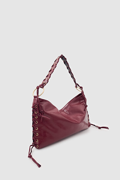 Wuclo Rosua Tassel and Lace Detailed Ringed Hobo Shoulder Bag Burgundy