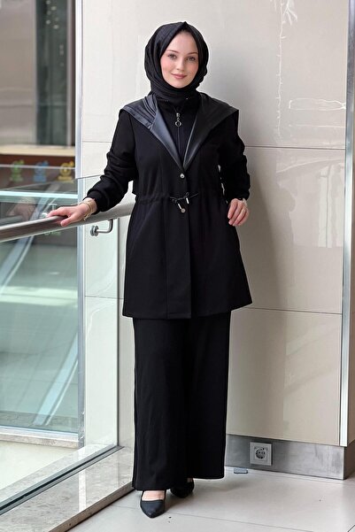 FUAT GÜRSEN Fuat Gürşen Deri Parça Desenli Bel Büzgülü Kap Pantolon