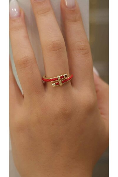 Jerie Gold Red String Detailed Design Adjustable Ring