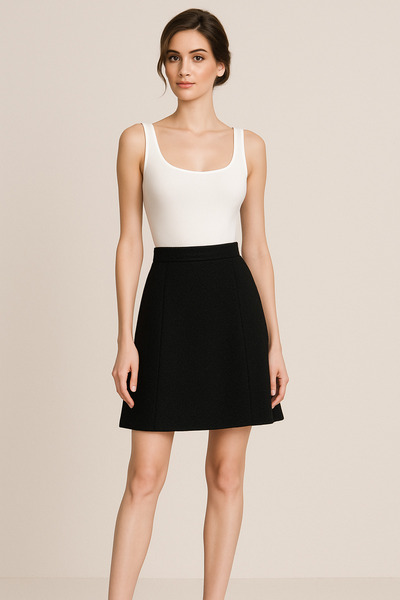 Kahra Collection Yüksek Bel Hafif Likralı Kumaş Diz Üstü Çan Etek