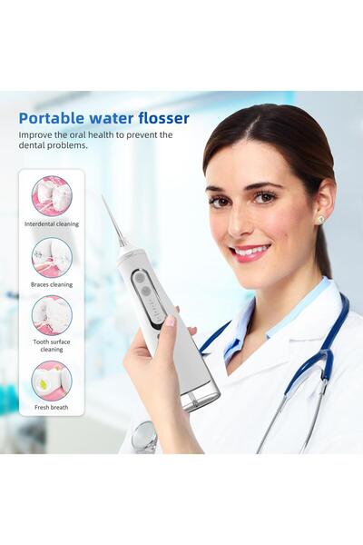 DrKala Irigator Oral Profesional, Dus Bucal Portabil, 4 Programe, Memorie, Pulsatii, 4 Duze, Alb