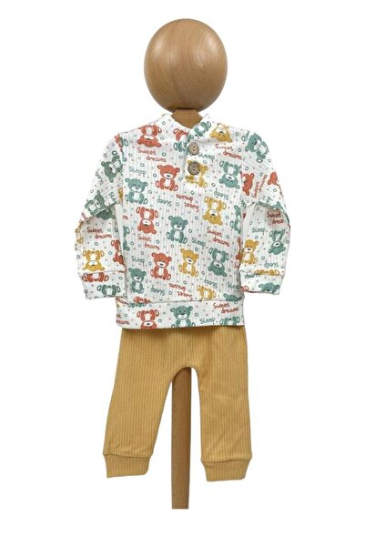 Dumledo Teddy Bear Multi-Colored Ribbed Top & Bottom 2-Piece Baby Pajama Set