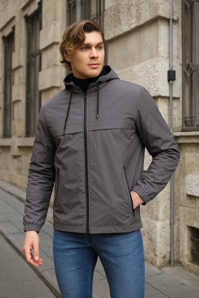 comstar Men's Lined Hooded Smoked Windbreaker & Raincoat