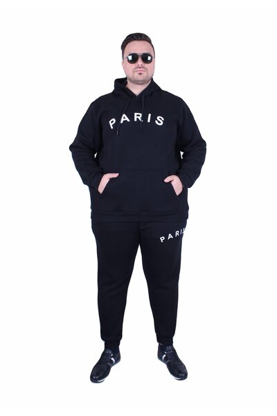 MocGrande Men's Large Size 3 Thread Tracksuit Set Paris Tk25609 Black
