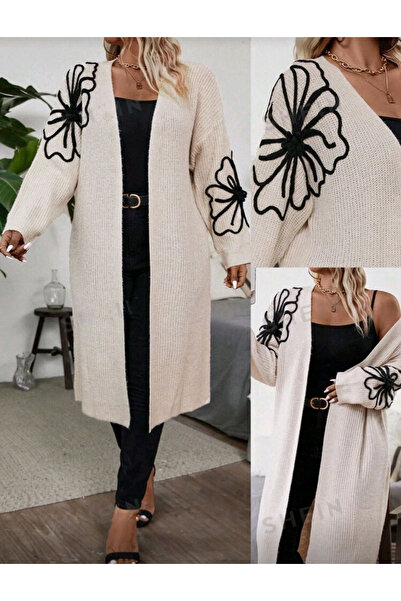 Star Fashion Women's knitted cardigan, elegant, with gold brooch accessory for closure