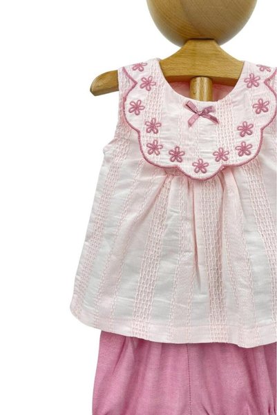 Dumledo Pink Collar Detailed Shirt and Shorts 2-Piece Bottom&Top Baby Girl Set
