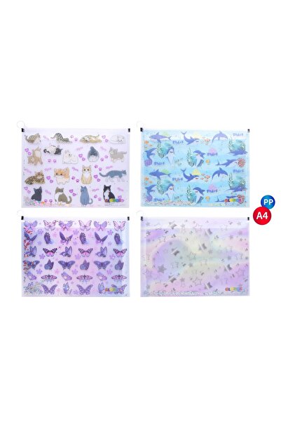 Globox A4 Fermuarlı Pullu Simli Dosya Balık Desen