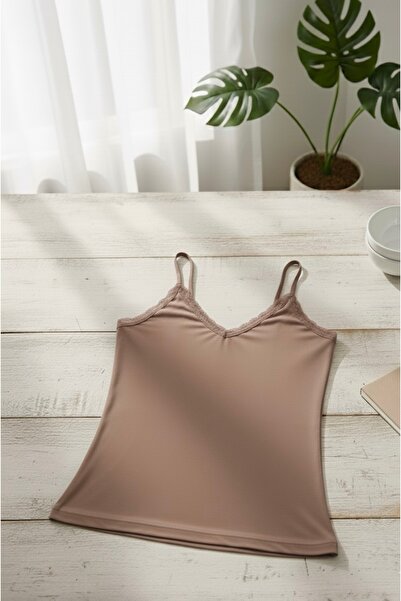 GİYSEM UNDERWEAR KADIN DANTELİ V YAKA ASKILI PENYE ATLET