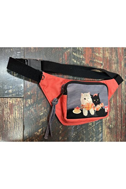 Street Bag Ethnic Authentic Cat Pattern Casual Travel Waist Bag Multi-Pocket Water Resistant Waterproof