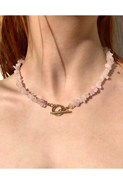 eyla collection Roselith – Pink Quartz & Steel t Clasp Detailed Necklace