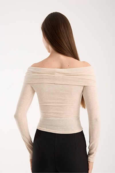 G-FOX Women's Wide Neckline Off-The-Shoulder Viscose Blouse – Stretchy, Long Sleeve, Slim Fit 3013