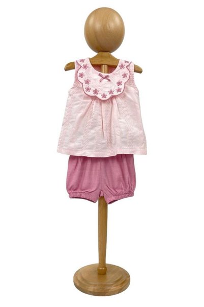 Dumledo Pink Collar Detailed Shirt and Shorts 2-Piece Bottom&Top Baby Girl Set