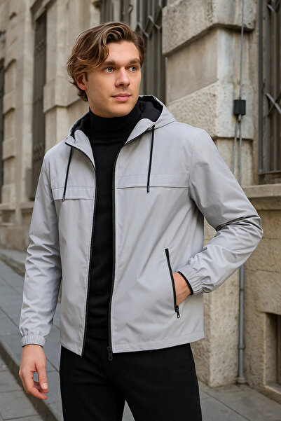 comstar Men's Lined Hooded Gray Windbreaker & Raincoat
