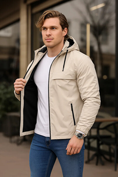 comstar Men's Lined Hooded Stone Windbreaker & Raincoat