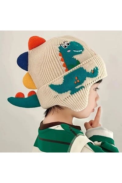 GlassySKY قبعة شتوية محبوكة بتصميم الديناصورات مع واقي للأذن للأطفال من الجنسين