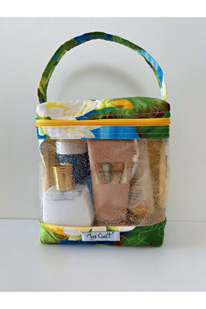 Ays Quilt حقيبة مكياج شفافة - حقيبة مكياج شفافة - حقيبة سفر بسحاب ومقبض للحمل