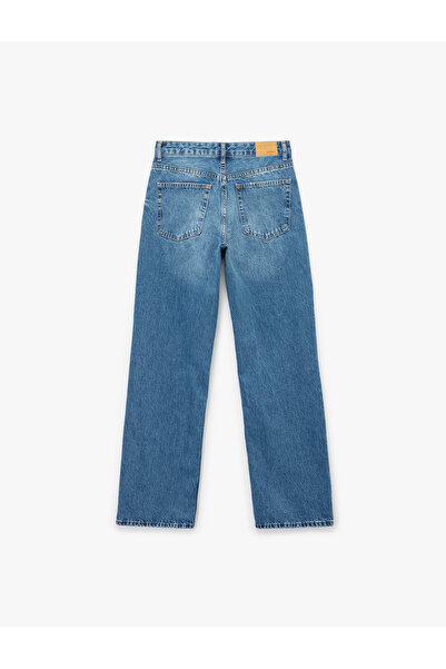 Koton Cotton Regular Cut Buttoned Straight Leg Washed Denim Trousers - Straig...