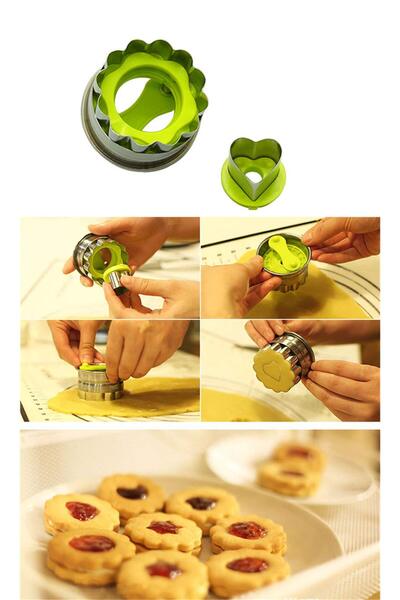 ÇEÇEN HOME Heart Stainless Steel Cookie Set, 5 Mini Biscuit Cutters with Biscuit Mold and Sandwich Cookie Cutter