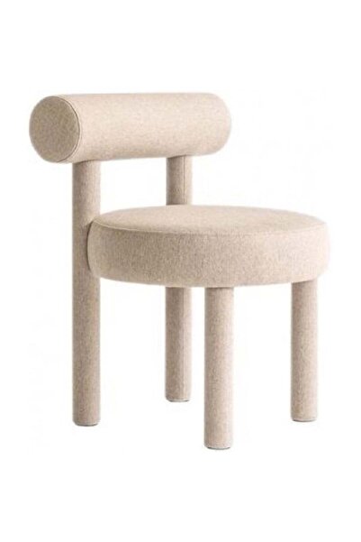 soufa dibaj كرسي جانبي من الخشب السويدي وقماش البوكليه - بيج