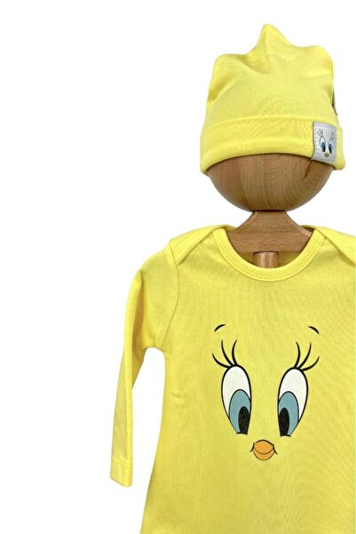 Dumledo Twety Yellow Bodysuit, Beanie and Top & Bottom Baby Girl 3-Piece Bodysuit Set