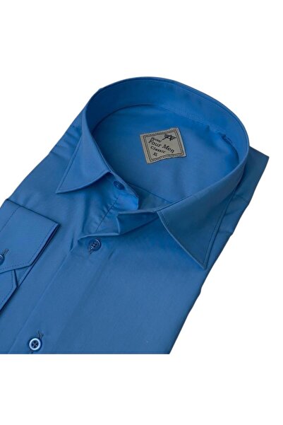 EREN STYLE Linen Linen Classic 100% Cotton Long Sleeve Anti-Sweat Blue Shirt (Regular Fit)
