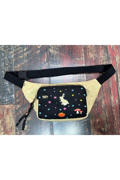 Street Bag Ethnic Authentic Rabbit Pattern Daily Travel Waist Bag Multi-Pocket Water Resistant Waterproof