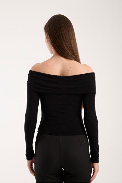 G-FOX Women's Wide Neckline Off-The-Shoulder Viscose Blouse – Stretchy, Long Sleeve, Slim Fit 3013