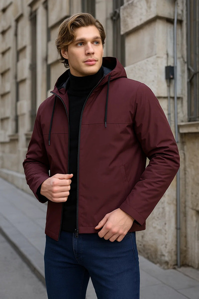 comstar Men's Lined Hooded Burgundy Windbreaker & Raincoat