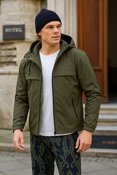 comstar Men's Lined Hooded Khaki Windbreaker & Raincoat
