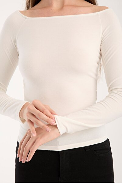 G-FOX Women's Long Sleeve Wide Neckline Stretchy Blouse – Modern and Elegant 3007