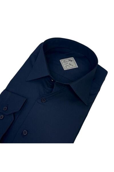 EREN STYLE Linen Linen Classic 100% Cotton Long Sleeve Anti-Sweat Navy Blue Shirt (Regular Fit)