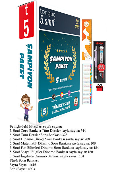 Tonguç Yayınları 5. Sınıf Şampiyon Paketi 2026 YENİLENMİŞ+Hediye Versatil Kal...