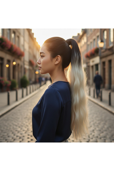 Afrodit Giyim مشبك مطاطي على شكل ذيل حصان مموج / أسود / بلاتيني متدرج