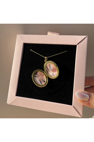 Vintagezegeni Desenli Kapak Fotoğraflı Oval Kolye (2,3 cm)