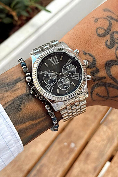 Fjellor Gümüş Metal Kordonlu Erkek Kol Saati – Siyah Kadran, Çoklu Kronograf ...