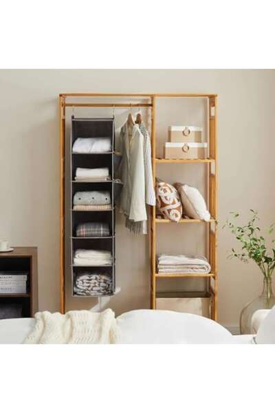 Youvheng Vertical Shelf Hanger, 6 Shelves, 2 Side Compartments 30x30x124cm, Urban