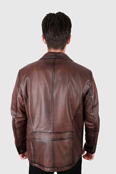 Şahan Deri Denizli Men's Dark Brown Genuine Leather Safari Jacket