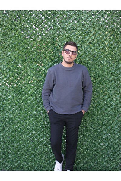 Habura Store Regular Fit Bisiklet Yaka Kalın Basic Düz Sweatshirt