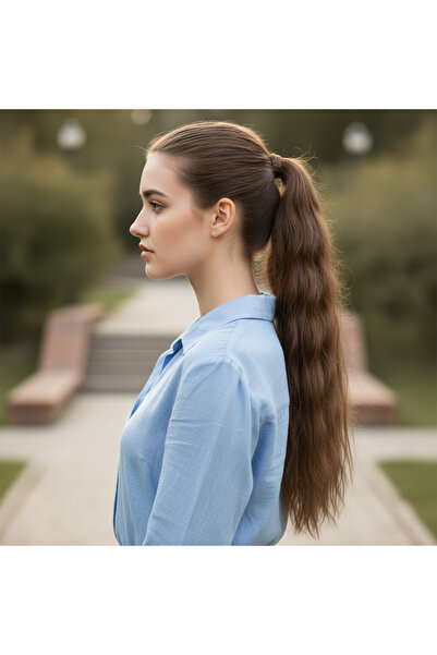 Afrodit Giyim مشبك مطاطي على شكل ذيل حصان مموج / بني محمر