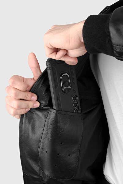 Şahan Deri Denizli Erkek Siyah Trikolu Hakiki Deri Mont