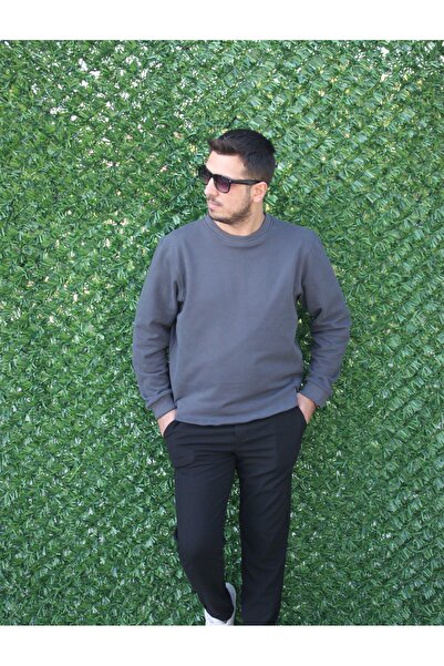 Habura Store Regular Fit Bisiklet Yaka Kalın Basic Düz Sweatshirt