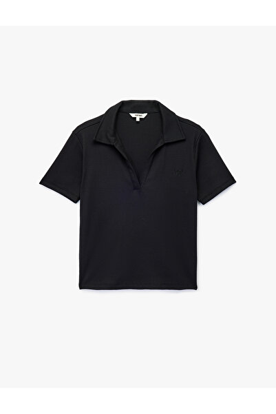 Koton Tricou cu mânecă scurtă, cu guler polo, cu broderie cu fundă din bumbac