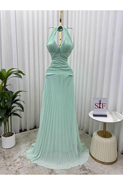 FAYD AL-JAWRI Soft long chiffon georgette dress in Tiffany color