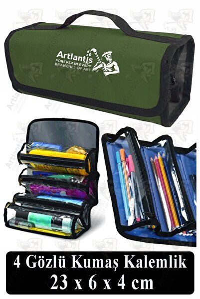 Artlantis 4 Gözlü Kalem Çantası 1 Adet Dört Bölümlü Kalemlik Sanatsal Şeffaf ...