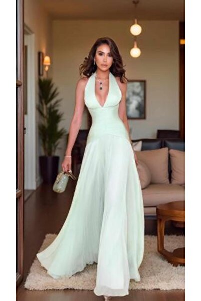 FAYD AL-JAWRI Soft long chiffon georgette dress in Tiffany color