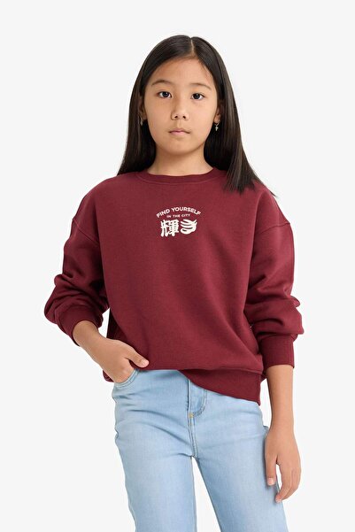 DeFacto Girl's Relax Fit Crew Neck Printed Soft Fleece Sweatshirt E6779A825Wn