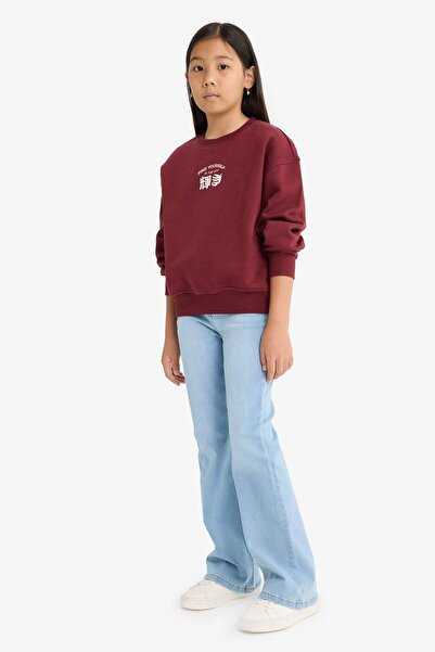 DeFacto Girl's Relax Fit Crew Neck Printed Soft Fleece Sweatshirt E6779A825Wn