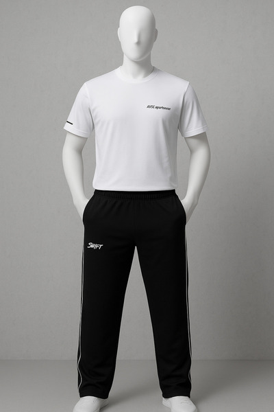 Escetic Siyah Yan Şeritli Erkek Eşofman Altı – Lastikli, Ayarlanabilir İpli, Pamuklu Rahat Günlük Spor